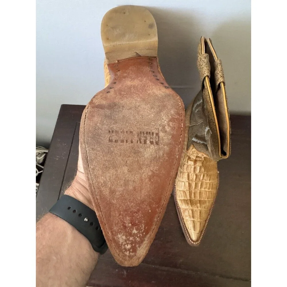 Gran Rider Croc Print Western Cowboy Boots Tan Brown Men’s 8.5 Made Mexico